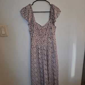 Hollister White Midi Dress with Red Floral Print